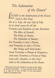 In this version there is a footnote about "The Salutation of the Dawn"
